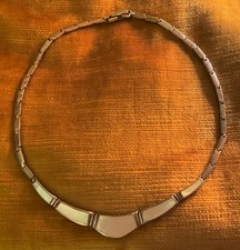 Collier Ras du cou Argent Massif 925 et Nacre style Art Déco.