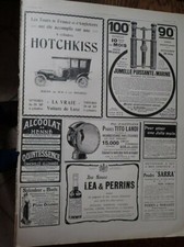 HOTCHKISS berline 30-40 6 cyl + jumelle DUVAL publicité papier ILLUSTRATION 1908