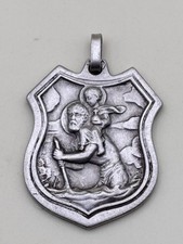 Ancien Pendentif Argent Bouclier St Saint Christophe Argent Massif #A19