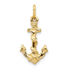 Pendentif Ancre En Or Jaune Poli 14K Avec Taille De Diamant Pour Collier