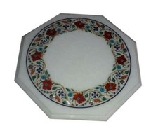 15” Marbre Coin Table Top Main Incrustation Pierre Art Travail Table