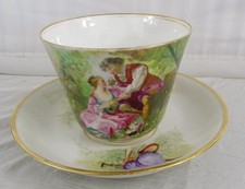 Grande Tasse Et Sous Tasse Porcelaine Limoges Comte d'Artois Décor Romantique