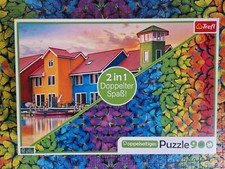 puzzle 900 pièce (2 en 1) - papillons / maisons sur le lac