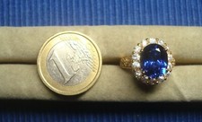B26C Neuf Bague Marguerite Plaqué Or Saphir Synth Strass Diamant Lot Bijou TB 2