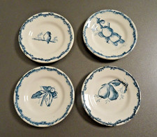 Lot 4 ASSIETTES PLATES bleu DINETTE poupée CHOISY LE ROI fruits oiseaux 1920 BE