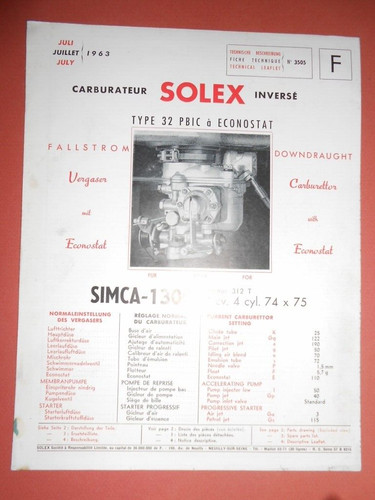 Carburateur solex pbic à - solex, 32