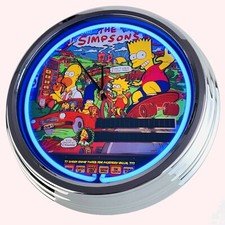 N-0715 Horloge Murale " Flipper The Simpsons Data East 1990 " Néon Cuisine Salon