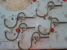 ancienne grosse 5 Patères  Art Déco Porte Manteau laiton  porcelaine