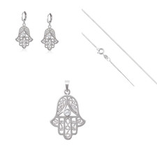 Parure Bijoux - Femme - Main de Fatma - Cristal - Blanc - Argent Fin 925/1000