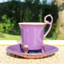 Tasse à thé coloris violet + soucoupe en porcelaine Geneviève Lethu Aquarelle