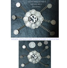 Ancienne ceinture gaucho argentine Pampa Rastra alpaga ou argent allemand ave...