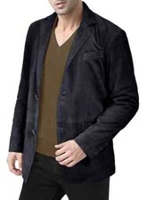 Blazer En Suède Bleu Marine