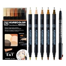 Zig Cartoonist KURECOLOR Fine&Brush Pastel Set de 5 couleurs avec marqueurs M...