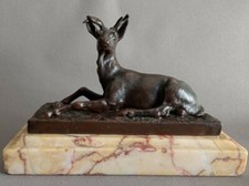 Sculpture Biche au corne casse En Bronze  FRATIN
