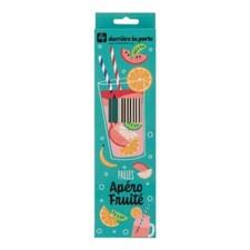 Set de 10 pailles (+ goupillon dans boîte) METAL Fruits - Derrière la porte