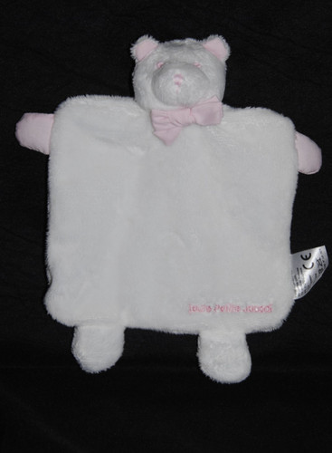 Doudou plat ours blanc rose - blanc,