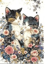 CP DEUX RAVISSANTS CHATONS AU MILIEU DES FLEURS