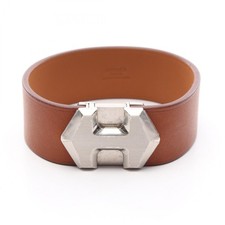 Bracelet HERMES Super H en acier inoxydable cuir SHW marron occasion unisexe Y