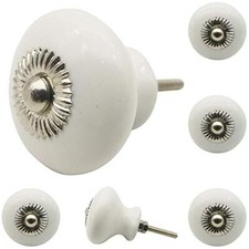 Paquet De 6 Pièces Solide Blanc Rond Céramique Boutons pour Tiroir Et Placards