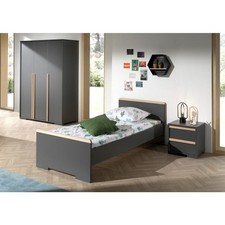 Pack - Lit Enfant, Chevet & Armoire 3 Portes "London" Gris Anthracite