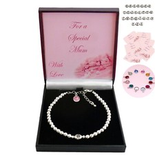 Bracelet Pierre de Naissance Avec Lettre Perle et Argent En Cadeau Spécial Boîte