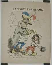 La charité s'il vous plaît Circa 1870 Estampe en couleur Politique Caricature