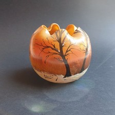 Legras Vase en verre Boule à col pincé Couché de soleil en forêt enneigée