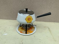 Ancien Service FONDUE CAQUELON Suisse VINTAGE Fleur Orange Années seventies 1970