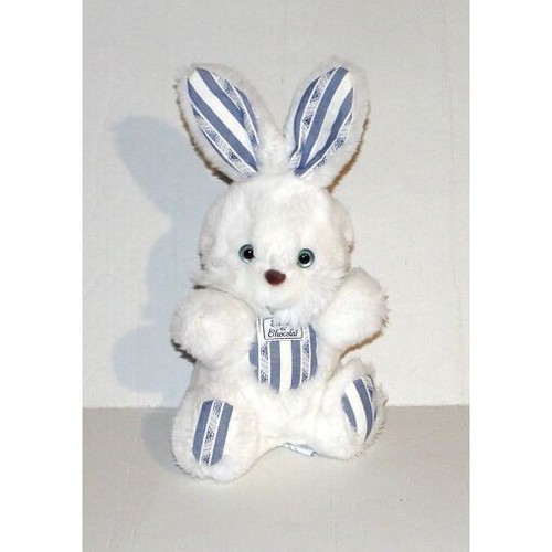 Doudou lapin blanc rayé bleu - blanc,