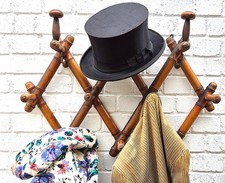 PORTEMANTEAU PORTE-CHAPEAUX ANCIEN PLIANT EXTENSIBLE EN BOIS FONCÉ STYLE BAMBOU