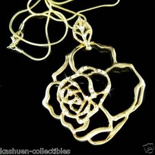 Or Pl Fleur Rose Avec Cristal Swarovski Floral Chaîne Breloque Collier Noël