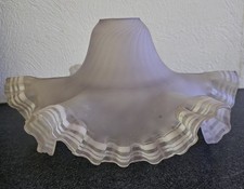 Ancienne Suspension Verre Givré festonné Dentelle Rose Lustre Tulipe Plafonnier 