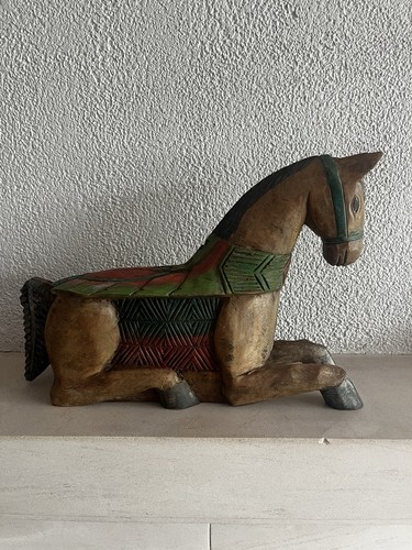 Cheval ancien bois sculpté - ancien, en