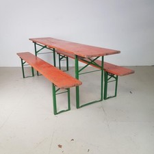 Antique Industriel Allemand Bière Table Banc Ensemble de Meubles Jardin Orange
