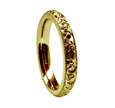 Solde 3mm Vintage Main Gravé Mariage Bande 18ct Or Jaune GB Hm 3.4g @ O 1/2