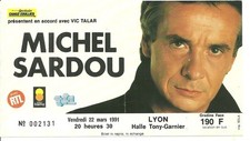 RARE / TICKET BILLET DE CONCERT - MICHEL SARDOU : LIVE A LYON - FRANCE 1991