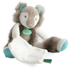 B5. DOUDOU BABY NAT OURS FRISOUNOURS FOURURE GRIS BLANC BLEU MOUCHOIR 30c NEUF