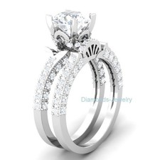 Bague de fiançailles sertie de 2,95 ct coupe ronde Moissanite or blanc...