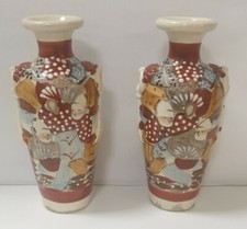 paire vases soliflores faience porcelaine vintage asiatique kutani satsuma