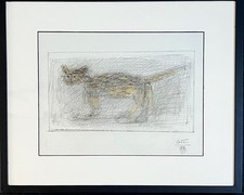 César Baldaccini dessin 37x45cm chat crayon noir pastel signé + pouce (signed)