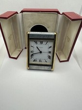 Cartier Pendulette quartz alarm clock steel leather