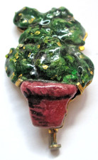 Ancienne broche en émaux d'art de créateur superbe pot de fleur bijou vintage