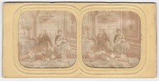 Scène genre Famille noblesse fillette poupée 1865 Photo stereo L.B French Tissue