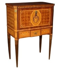 Secrétaire cabinet bargueno style Louis XVI en marqueterie de bois précieux