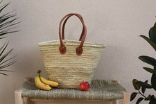 GRAND Sac paille plage anses longues ronde panier osier courses cabas marché
