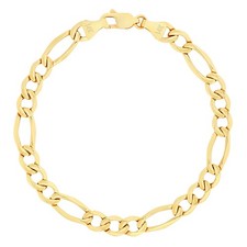 14K or Jaune 5.5mm Figaro Lien Italien Bracelet Chaîne Hommes Femmes 19.1cm