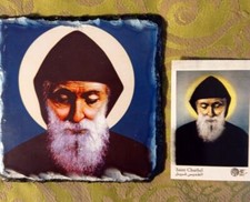 Pierre ardoise Saint Charbel Makhlouf du Liban sur support Chrbal + carte cadeau