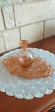  ANCIEN SERVICE A LIQUEUR EN VERRE MOULÉ ROSE - COMPLET - ANNÉES 40/50 - A VOIR-