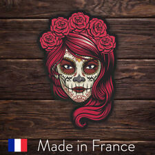 TETE DE MORT  MEXICAINE SANTA MUERTE FEMME ROSE  AUTOCOLLANT STICKER FPM105