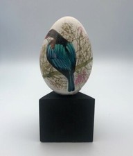 René FUMERON - Peinture Originale sur Œuf d'Oie - Oiseau - Martin-pêcheur Signé